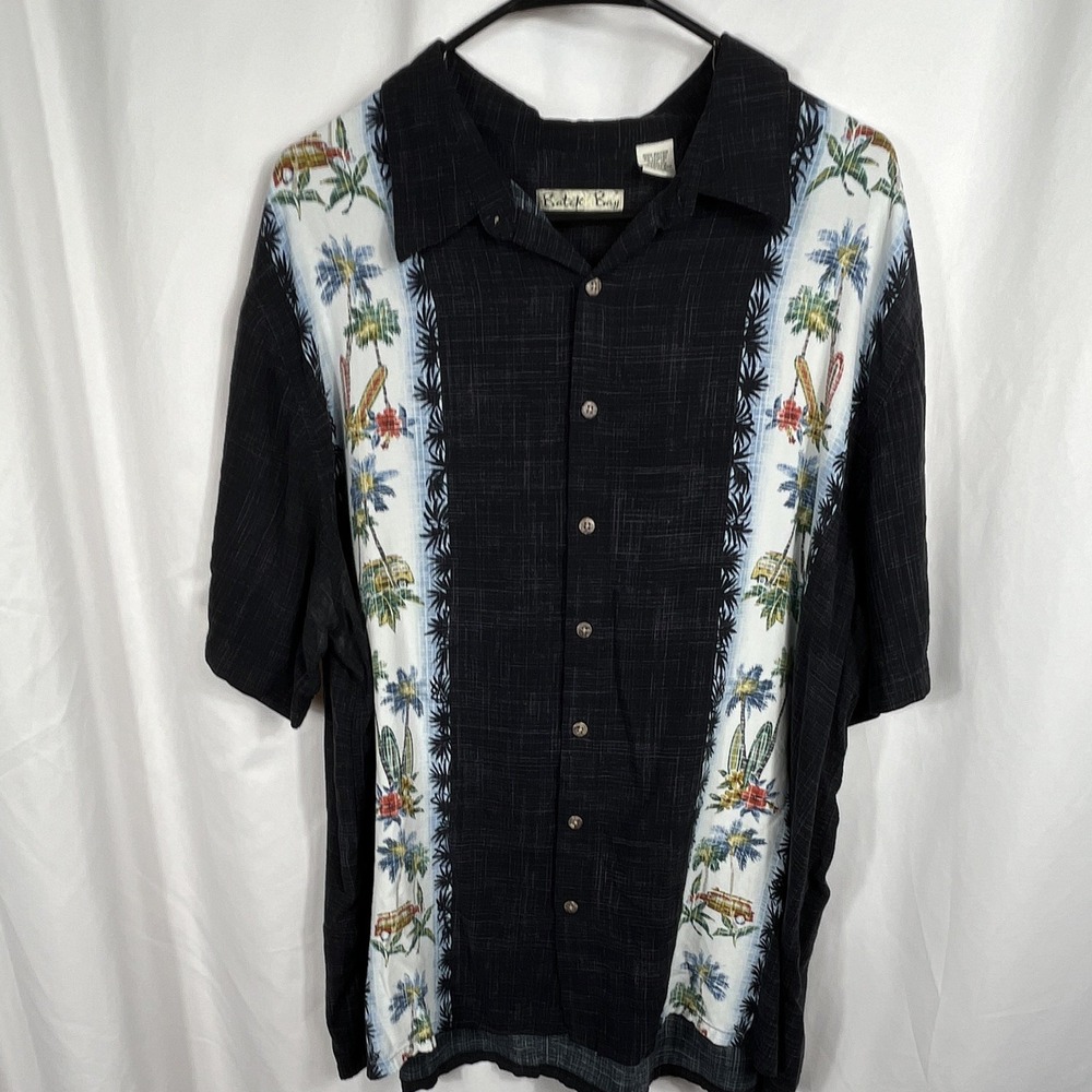 Batik Bay Men's Size 2XB Short Sleeve Tropical Hawaiian Button-Up Shirt‎ Black